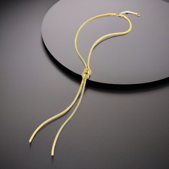 Gold Color Knot Lariat Necklace, Y-chain Necklace Drop Tassels, Statement Layeri - Picture 3 of 6